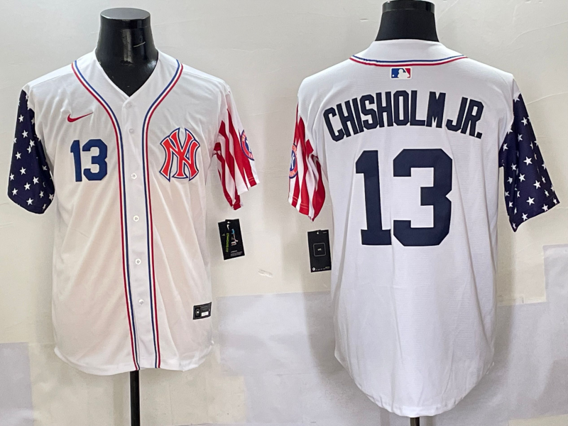 Men 2025  MLB New York Yankees #13 Chisholm Jr white jersey style 13->new york yankees->MLB Jersey